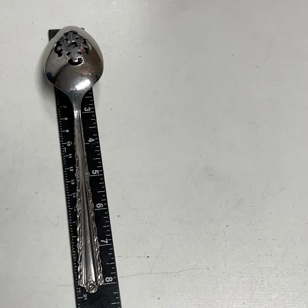 CHERIE by Oneida Vintage Silver Tone Serving Spoon Floral Handle Slotted Spoon